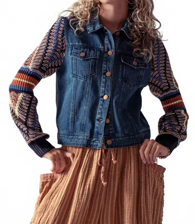 Urban Daizy Denim Jacket With Knit Sleeves In Blue