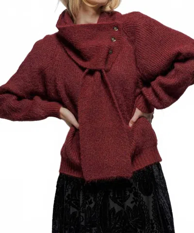 Urban Daizy Detachable Scarf Ribbed Knit Sweater Top In Burgundy