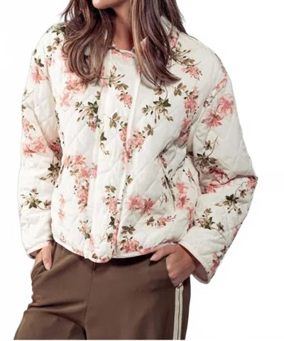 Urban Daizy Diamond Quilt Garden Bomber Jacket In Ivory In Multi