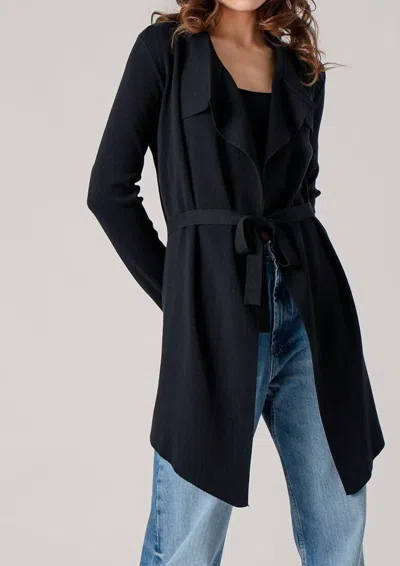 Urban Daizy Draped Front Long Sleeve Waist Tie Cardigan In Black