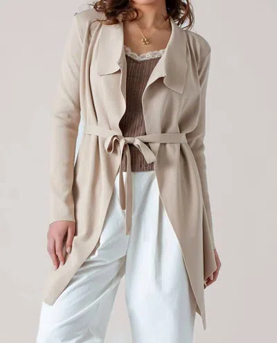 Urban Daizy Draped Front Long Sleeve Waist Tie Cardigan In Taupe In Gray