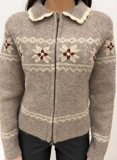 Urban Daizy Fair Isle Zip Up Knit Cardigan In Brown