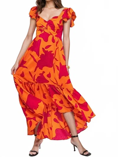 Urban Daizy Fire Floral High Low Maxi Dress In Orange
