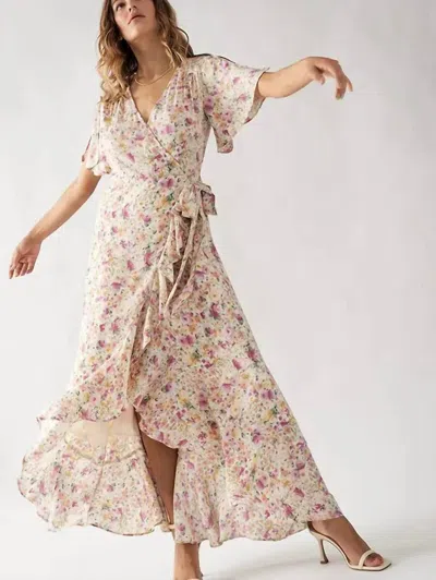 Urban Daizy Floral Asymmetrical Wrap Maxi Dress In Cream In White