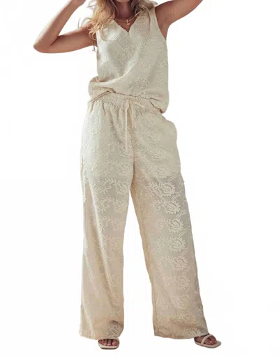 Urban Daizy Floral Embroidered Cotton Top And Pant Set In Ivory In Gray