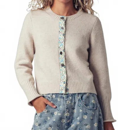 Urban Daizy Floral Trim Cardigan In Beige In Gray