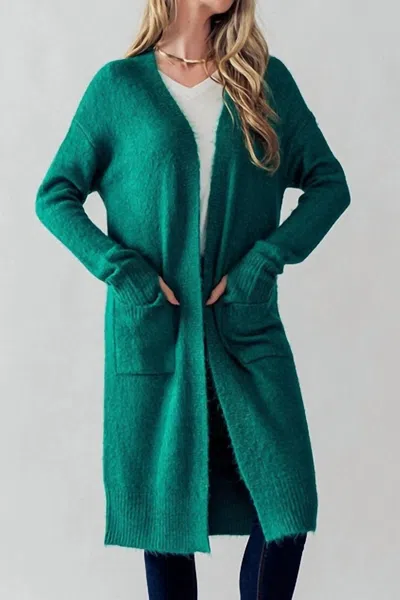 Urban Daizy Fuzzy Knit Longline Cardigan In Emerald In Green