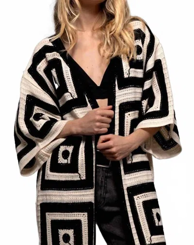 Urban Daizy Geometric Crochet Midi Open Front Cardigan In Black