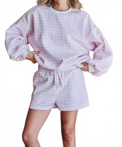 Urban Daizy Gingham Fuzzy Sweatshirt In Pink/white