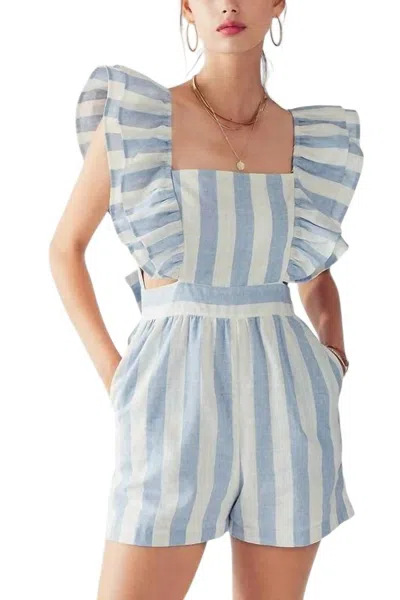 Urban Daizy Hailee Ruffle Striped Romper In Blue