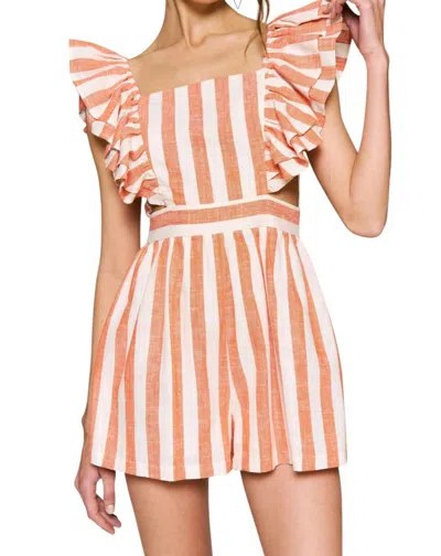 Urban Daizy Hailee Ruffle Striped Romper In Salmon Pink In Multi