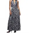 Urban Daizy Halter Tiered Maxi Dress In Navy In Multi
