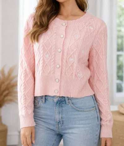 Urban Daizy Heart Embroidered Cardigan In Pink
