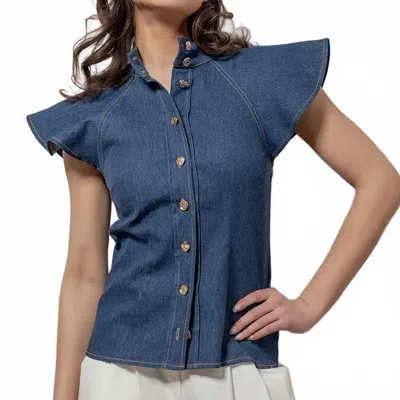 Urban Daizy Highest Praise Button Down Blouse In Denim In Blue