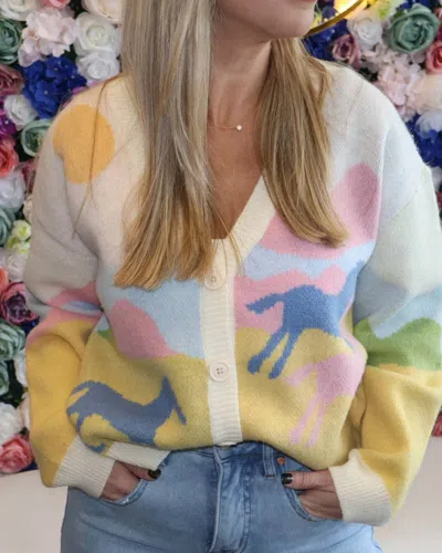 Urban Daizy Horse Knit Cardigan In Yellow In Multi