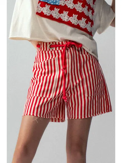 Urban Daizy July Striped Shorts In Red