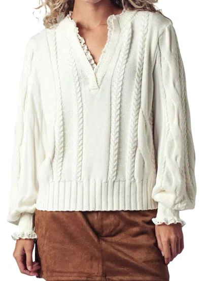 Urban Daizy Lace Trim Cable Pullover Sweater In Ivory In White