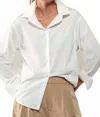 Urban Daizy Leona Button Down Oversized Shirt In White With Red Stripe In White