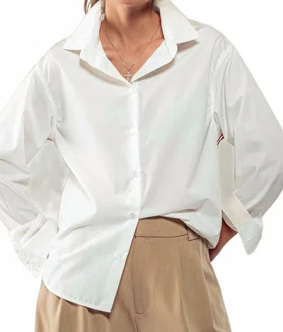 Urban Daizy Leona Button Down Oversized Shirt In White With Red Stripe