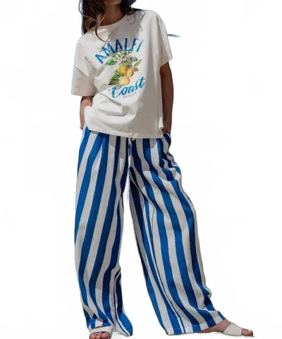 Urban Daizy Linen Striped Wide Leg Pant In Blue
