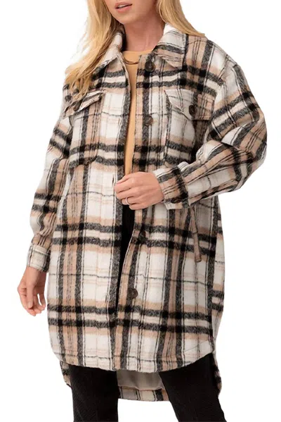 Urban Daizy Long Checked Shirt-jacket In Black Multi In Brown