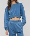 Urban Daizy Mineral Wash Mock Neck Crop Sweatshirt In Gray Blue In Blue