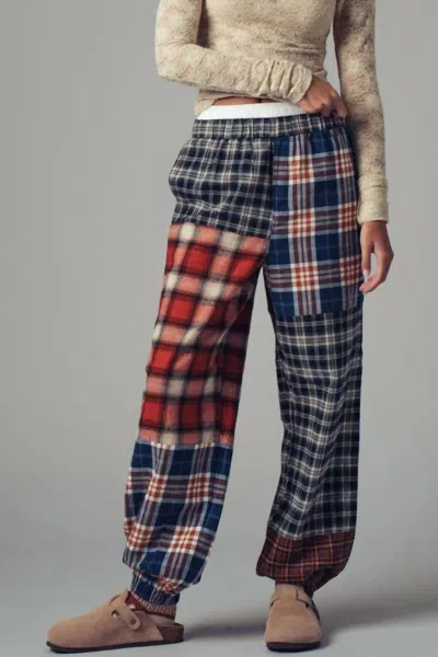 Urban Daizy Mixed Plaid Patchwork Boho Jogger Pants In Multi