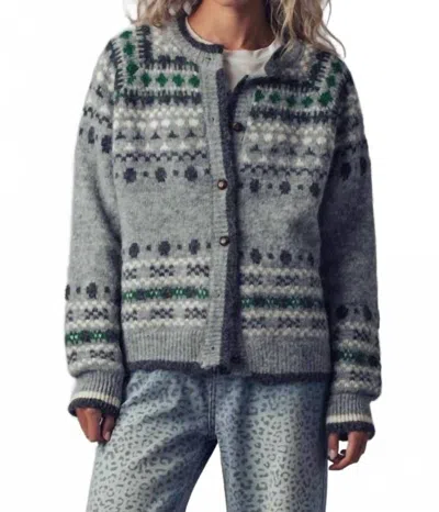 Urban Daizy Nordic Pattern Button-up Knit Cardigan In Grey In Gray