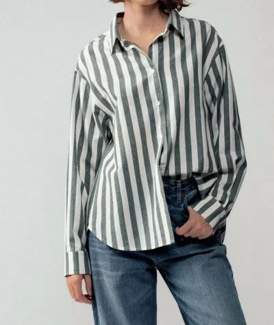 Urban Daizy Outlaw Western Striped Button-down Collared Shirt In Olive In Green