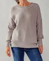 Urban Daizy Oversized Side Slit Crew Neck Cozy Sweater In Grey Lilac In Multi