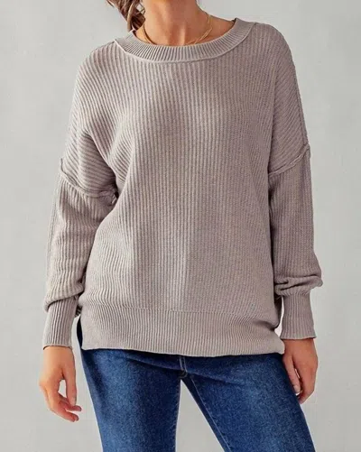 Urban Daizy Oversized Side Slit Crew Neck Cozy Sweater In Grey Lilac In Multi