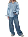 Urban Daizy Oversized Stripe Button Down Collared Shirt In Blue In Blue