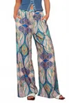 Urban Daizy Paisley Print Wide-leg Statement Pants In Blue Multi In Blue