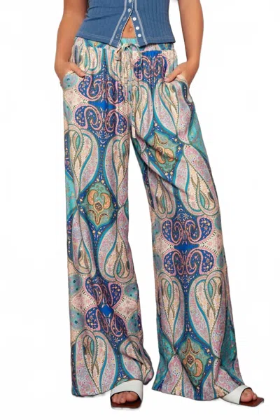 Urban Daizy Paisley Print Wide-leg Statement Pants In Blue Multi