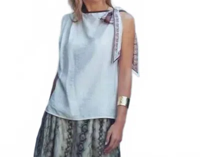 Urban Daizy Paisley Scarf Tie Shoulder Linen Top In White