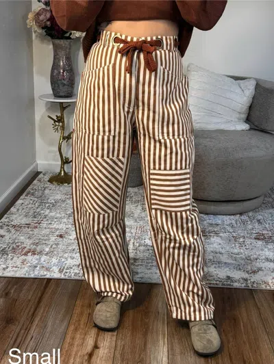 Urban Daizy Parker Striped Patch Pocket Utility Pants In Taupe In Brown