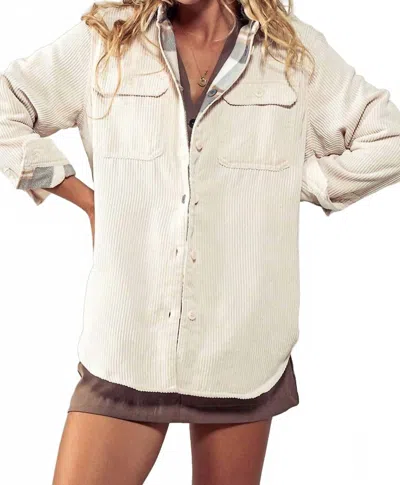 Urban Daizy Plaid Lined Corduroy Flannel Shacket In Cream In Neutral