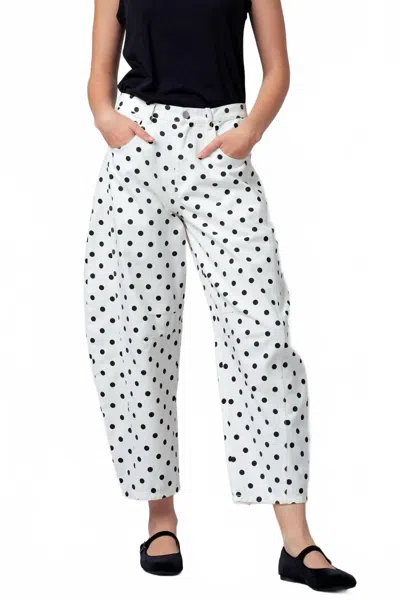 Urban Daizy Polka Dot Cotton Barrel Leg Jeans In White