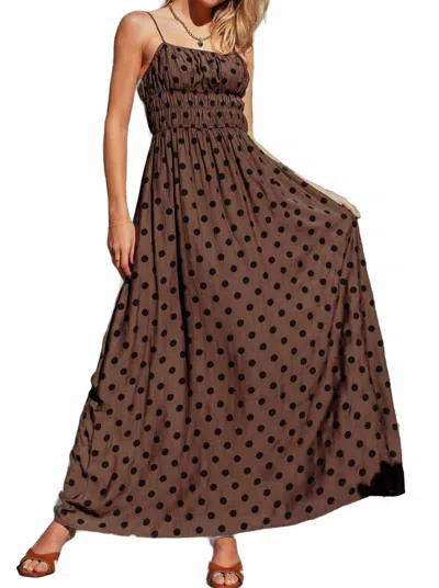 Urban Daizy Polka Dot Smocked Maxi Dress In Brown Black