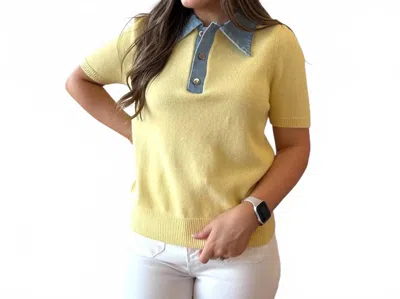 Urban Daizy Preppy Denim Collar Top In Soft Butter Yellow