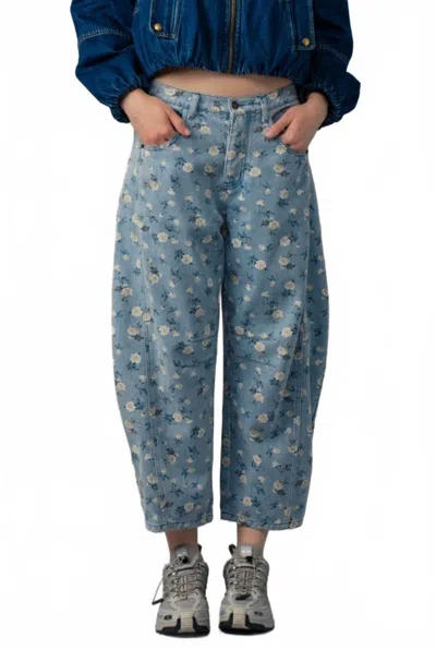 Urban Daizy Print Denim Pants In Floral In Blue