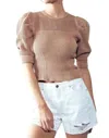 Urban Daizy Puff Short Sleeve Knit Top In Taupe In Grey