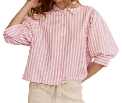 Urban Daizy Puffed Sleeve Stripe Blouse In Pink