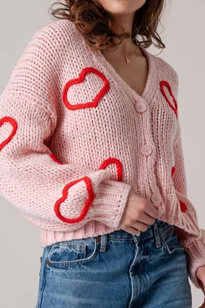 Urban Daizy Puffy Heart Crochet Knit Cardigan In Pink