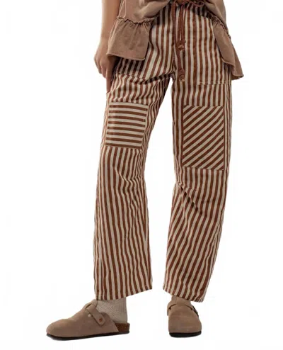 Urban Daizy Railroad Striped Patch Pocket Utility Pants In Brown In Multi