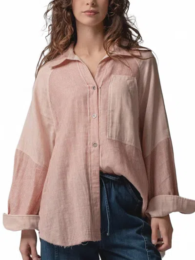 Urban Daizy Raw Edge Button Up Top In Pink