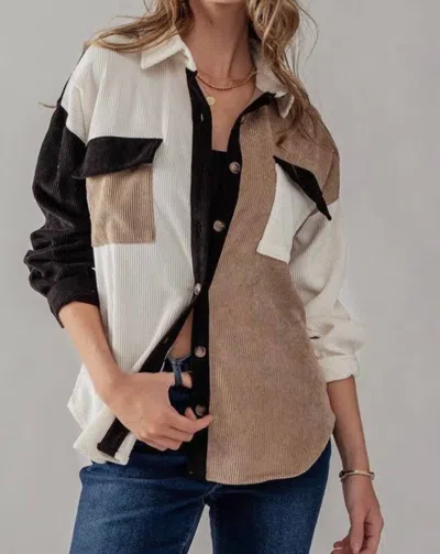 Urban Daizy Relaxed Fit Colorblock Corduroy Shacket In Black/tan In Multi