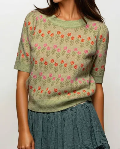 Urban Daizy Retro Bloom Knit Sweater In Green