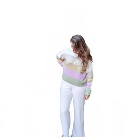 Urban Daizy Salty Embroidered Sweater In Soft Pastels In Multi