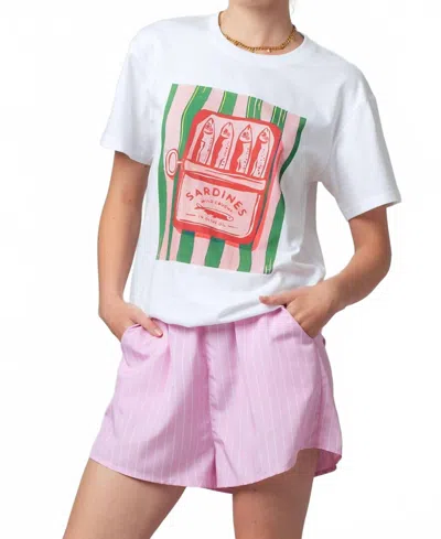 Urban Daizy Sardine Graphic Tee And Striped Shorts Set In White In Animal Print